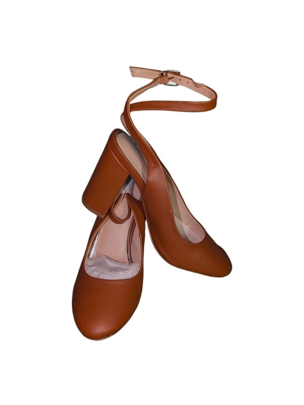 5 âĸ Cognac Round Toe Sandals Block Heel